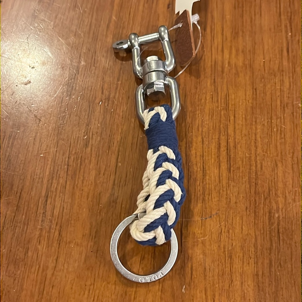 Polo Ralph Lauren Nautical Keychain key chain FOB new blue white braided